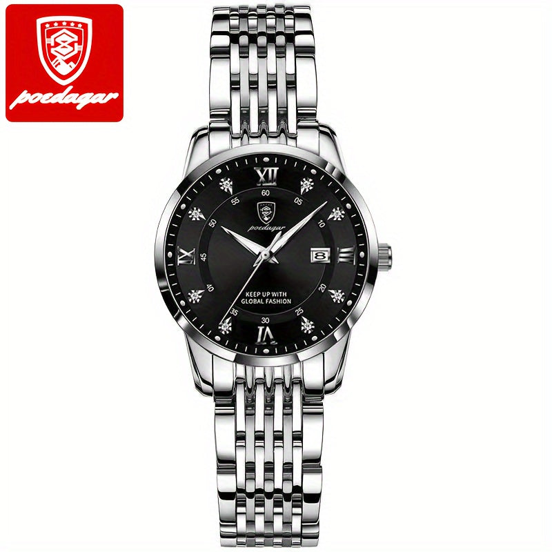 Women's Stainless Steel Wrist Watch with Calendar and Luminous Function