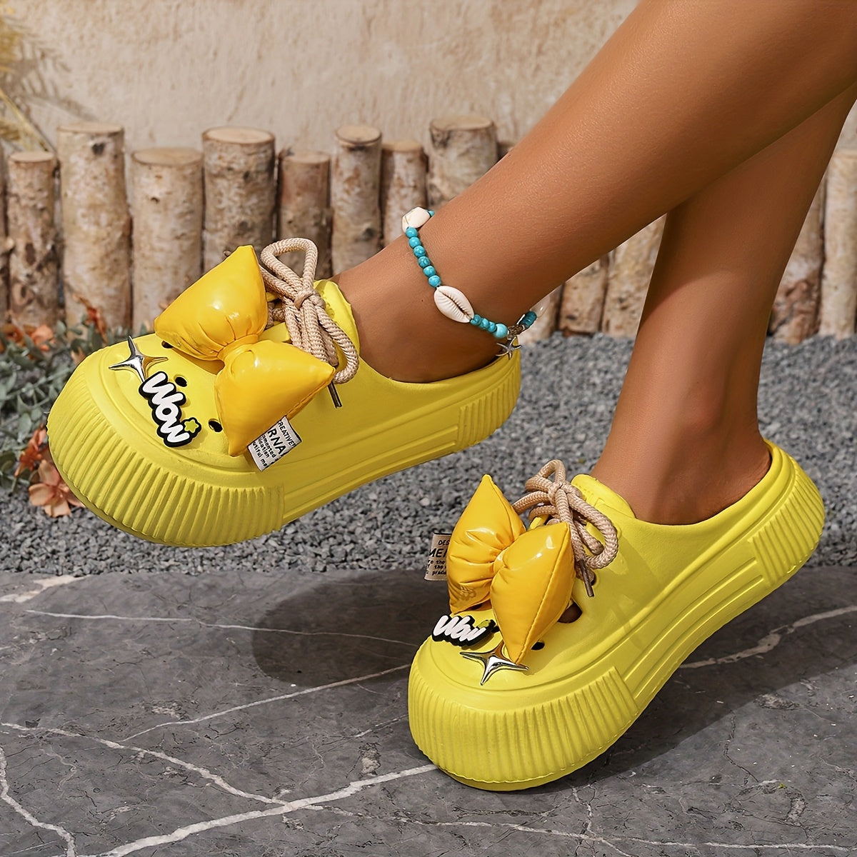 Women's Breathable Summer Mules Slip-Resistant Bow Tie Sandals