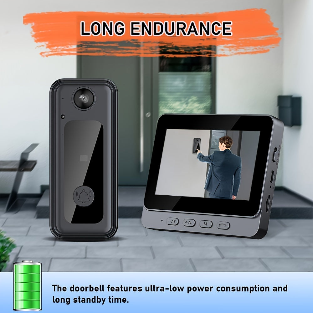 Oddiy Aqlli Esik Qong'irog'i To'plami HD Kamera, Ichki Monitor, Tungi Ko'rish, Qayta Zaryadlanadigan Batareya - Qariyalar uchun Ideal.