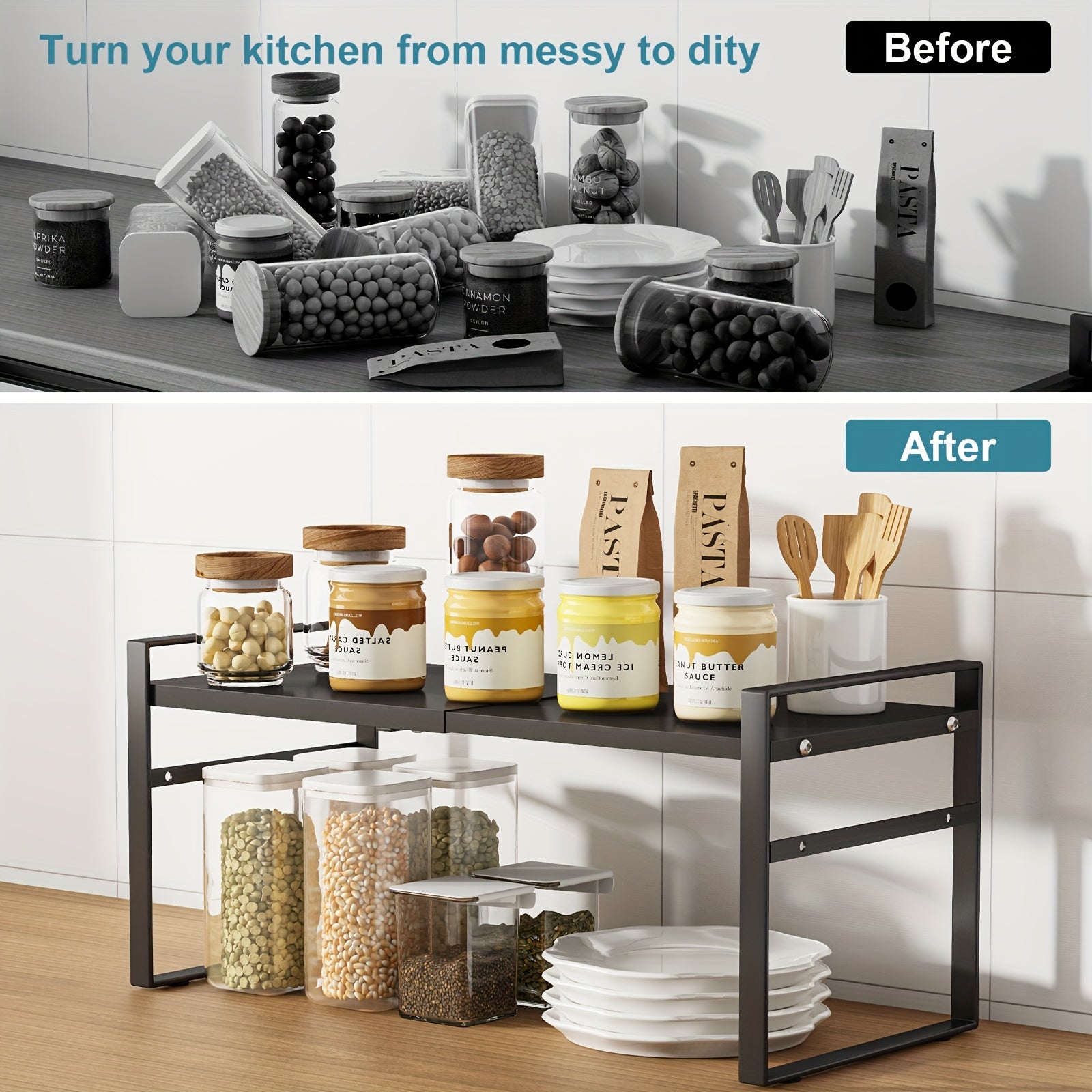 Expandable Cabinet Shelf Organizer for Kitchen Pantry Bathroom Storage