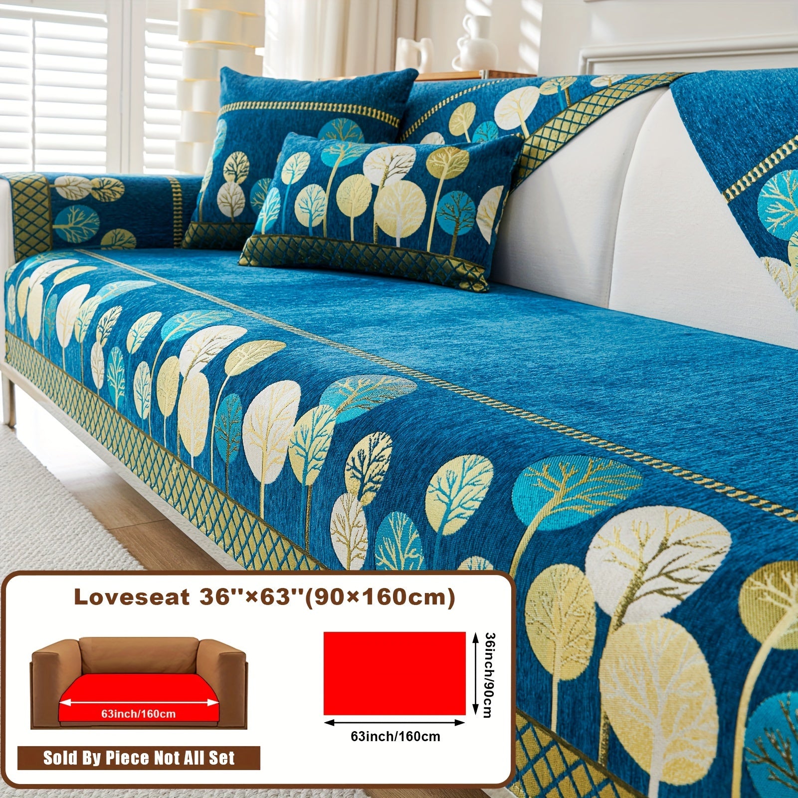 Boho Chic Jacquard Chenille Sofasi Qoplamasi Oygʻon Daraxt Mavzusi Boshqalar uchun Yoqimli Qattiq Yuvilishi Oʻz-oʻzidan yopishmaydigan Bardoshli Qalinlashtirilgan 4 oʻrindiqli kresloni mos keladi