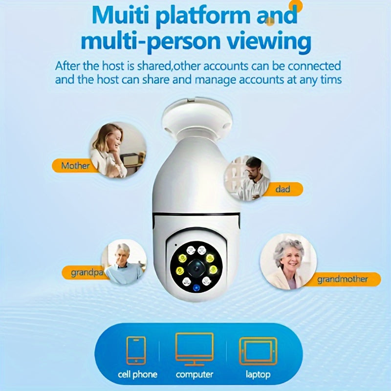 Smart WiFi Camera E27 Bulb with 360° Pan/Tilt Motion Detection Two-Way Audio Indoor Outdoor