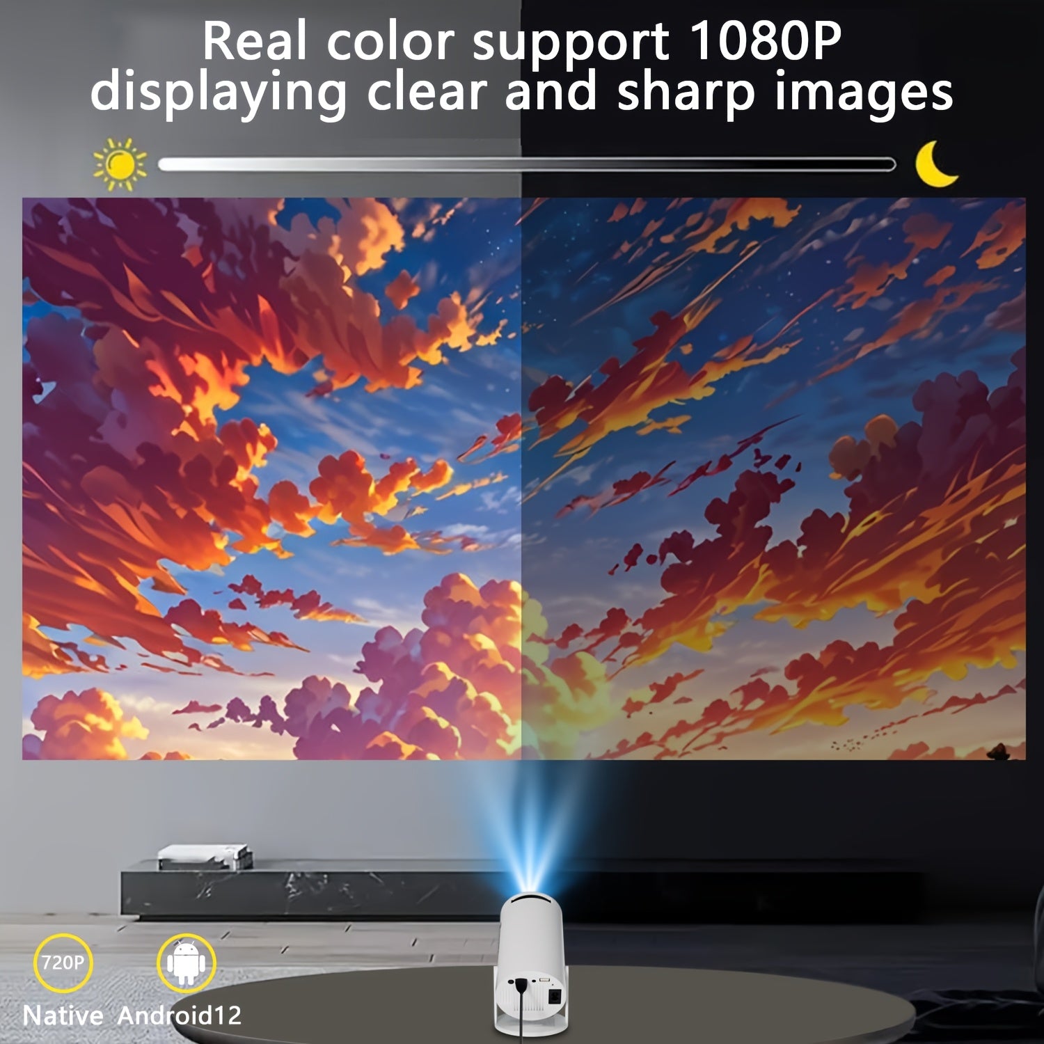 Portable Smart Projector With Auto Correction Wi-Fi HD 1080P