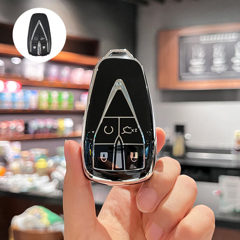 Car Remote Fob Cover TPU Key Case with 4 Buttons and Keychain Protector