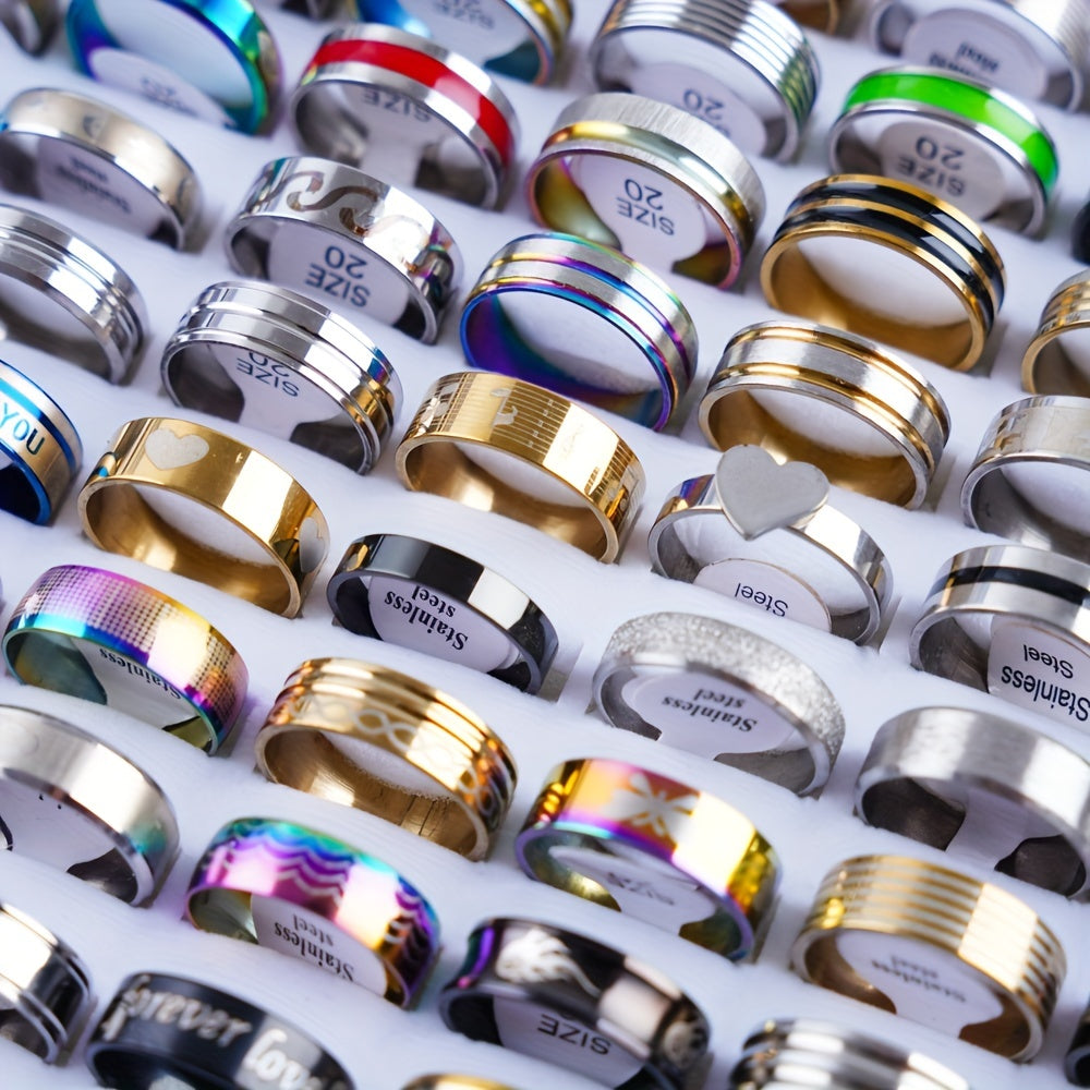 Set of 100 Stainless Steel Rings for Women Assorted Styles Jewelry Gift