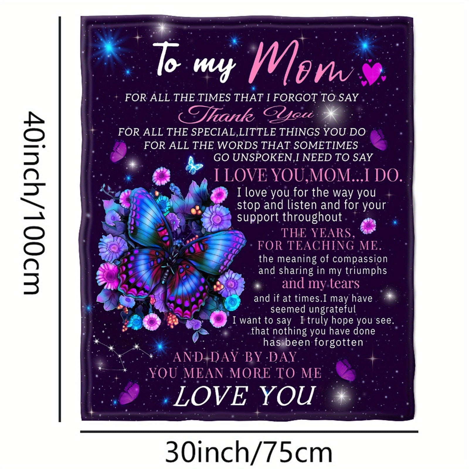 Purple Butterfly Blanket for Mom Mother's Day or Birthday Gift