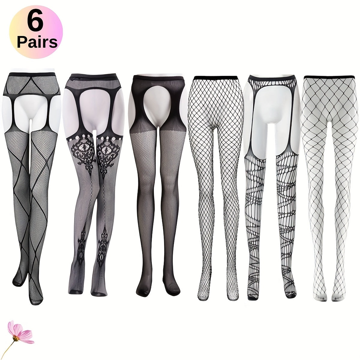 Women's Large Fishnet Pantyhose Set with Garter Belt and Suspender