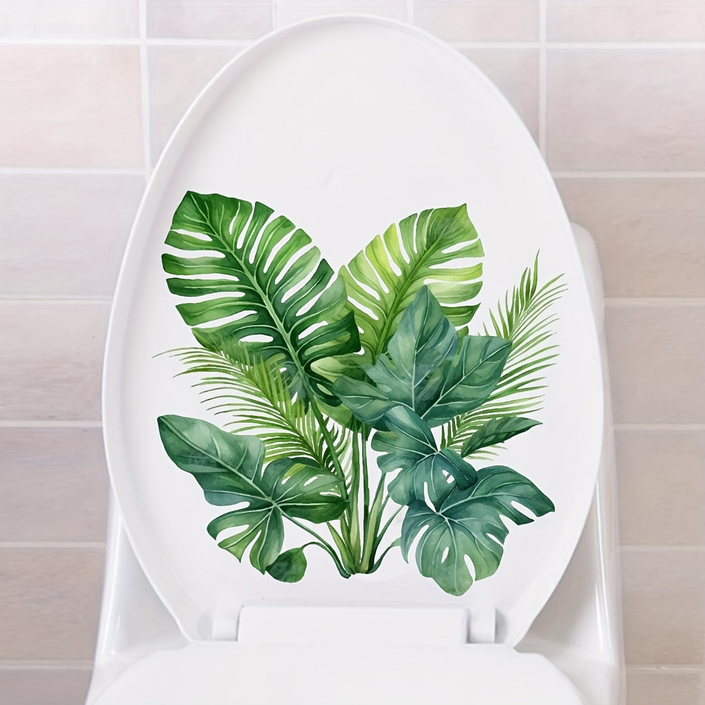 Pegatinas decorativas para plantas verdes en el baño, resistentes al agua, removibles, para cubiertas de inodoro, adhesivos decorativos