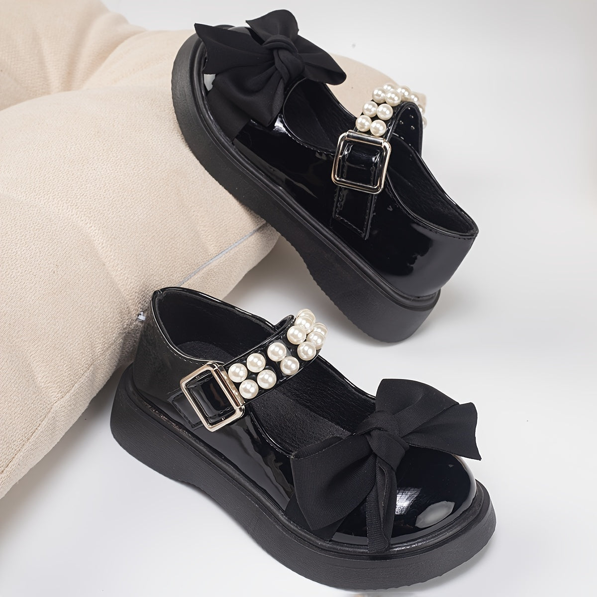Zapatos de niña tipo Mary Jane con lazo de cuentas, zapatos ligeros para vestidos, ideales para fiestas y bodas