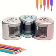 Electric Dual-Hole Pencil Sharpener for Students with Powerful Semi-Automatic Design