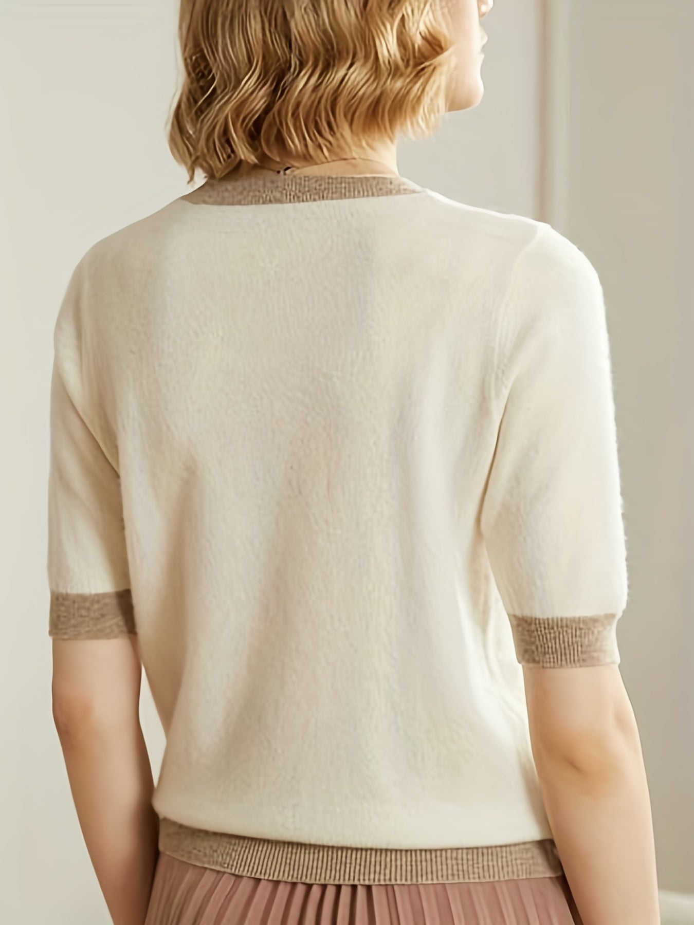 Suéter de mujer con bordado floral, cuello redondo, otoño, primavera, casual, elegante