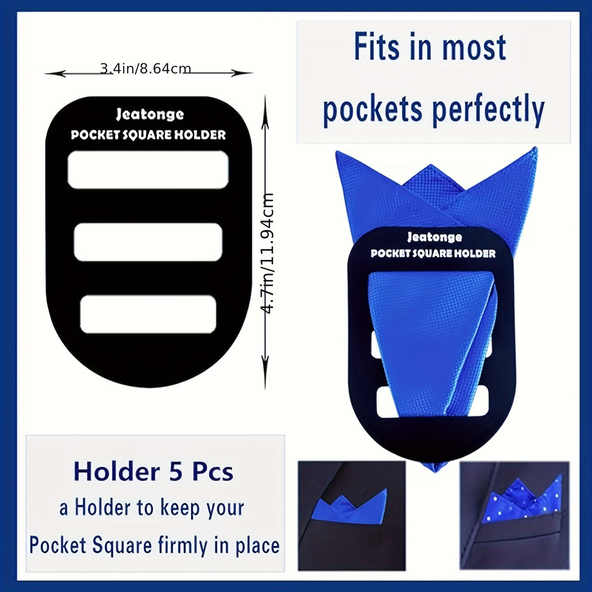 Set of Five Men's Pocket Square Holders Lightweight Plastic Suit Accessories