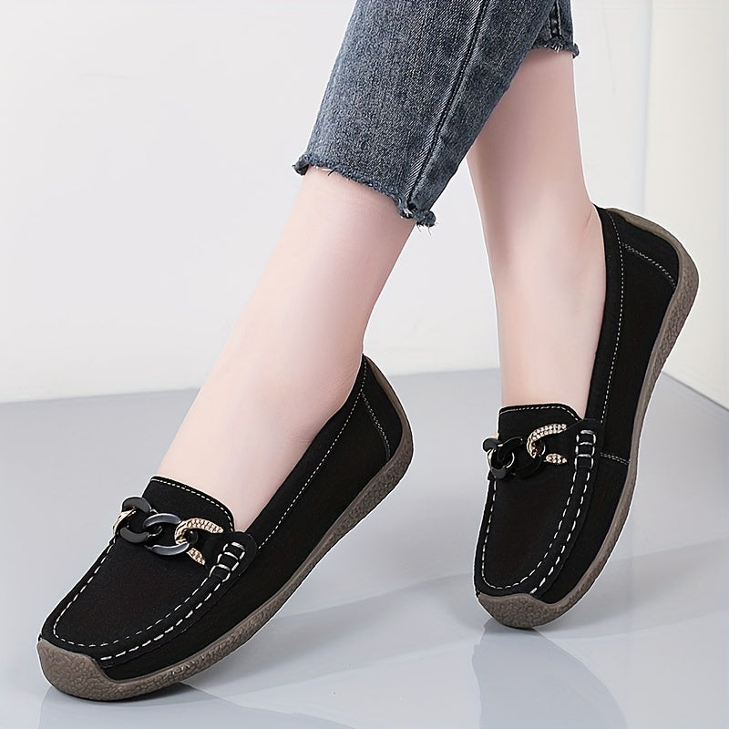 Women's Slip-On Loafers Faux Cover Upper Black Flat Shoes