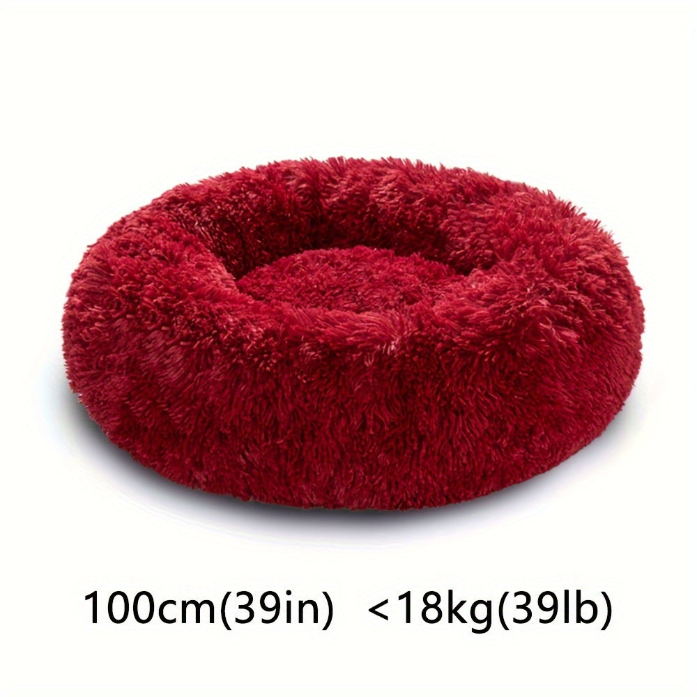 Round Fluffy Dog Bed with Non-Skid Bottom Polyester Material