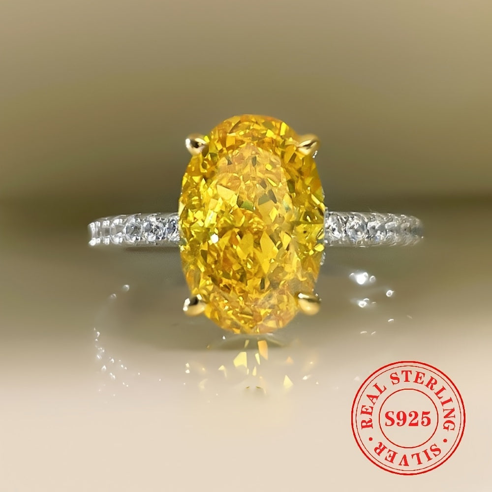 Sterling Silver Ring for Women with Yellow Oval Cubic Zirconia Engagement Jewelry