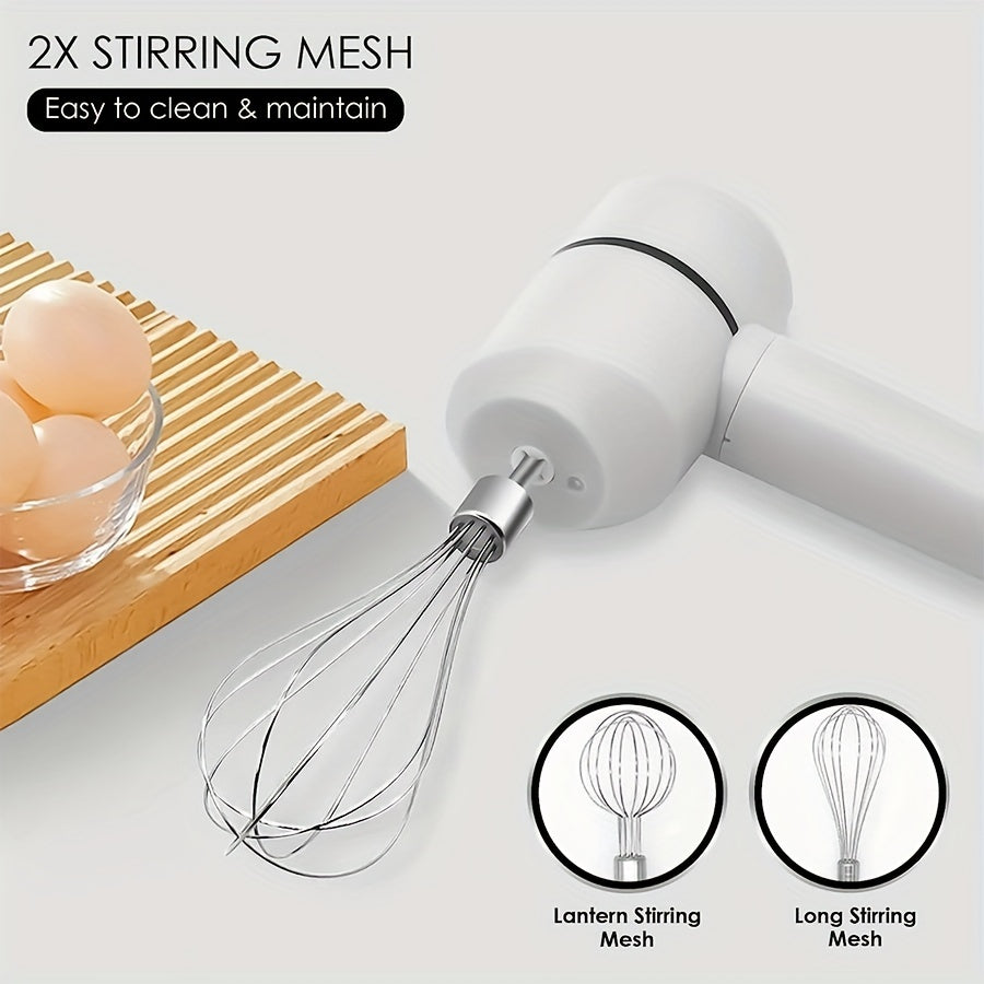 Rechargeable Hand Mixer with 3-Speed Control Stainless Steel Beaters Whisk for Baking and Gifts White