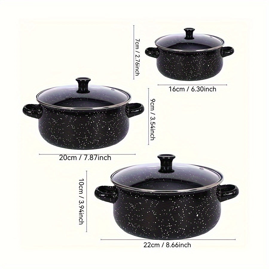 Enamel Cookware Set Non-Stick Soup and Stew Pot Gas Stove Compatible Easy to Clean