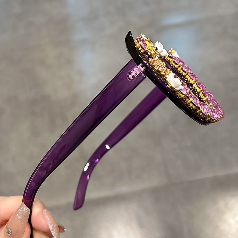Gafas de sol con cristales en forma de gato, con rhinestones y degradado floral para fiestas de disfraces y prom.