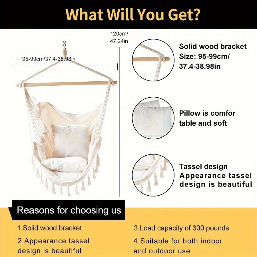 Outdoor Lounge Chair Hammock Beige Dark Grey Polyester with Pillows Patio Garden Relaxation