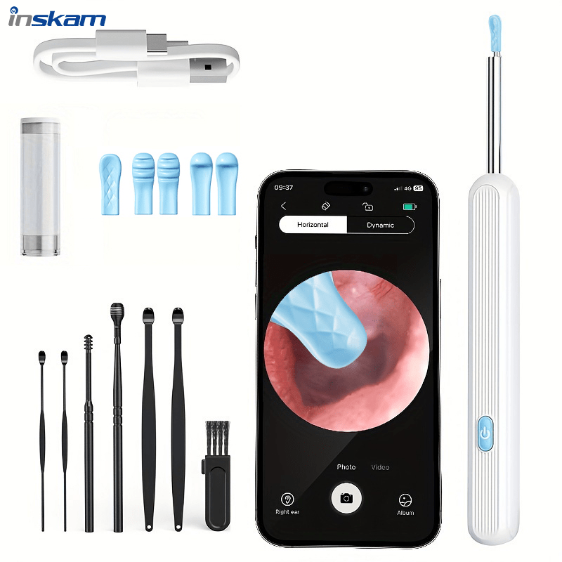 Ear Cleaning Camera with Light and Dual Power USB Battery Rechargeable Ear Pick Set with 7 Spoons