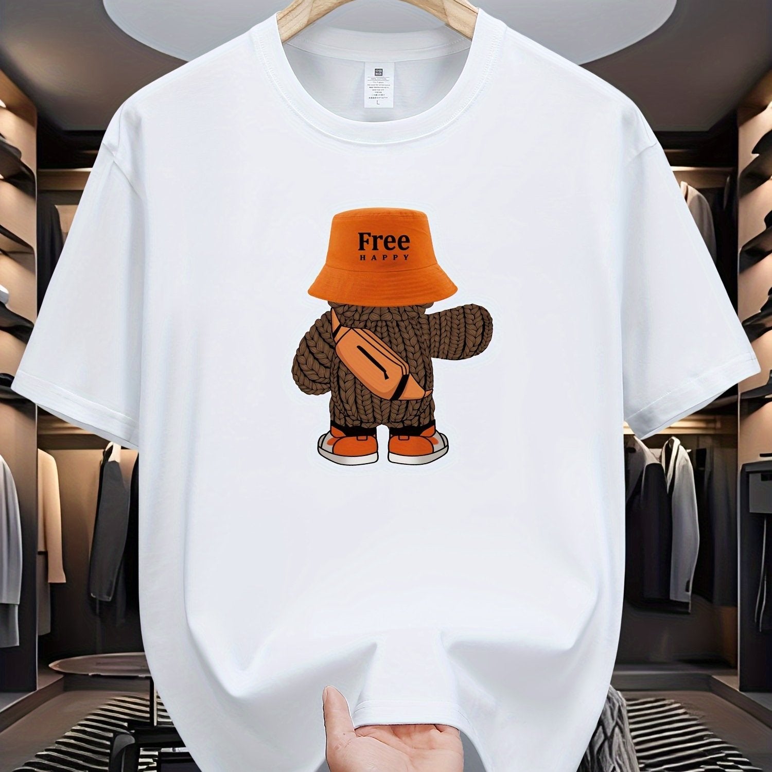 Men's Cotton Teddy Bear Graphic Print T-Shirt Short Sleeve Crew Neck Summer Casual