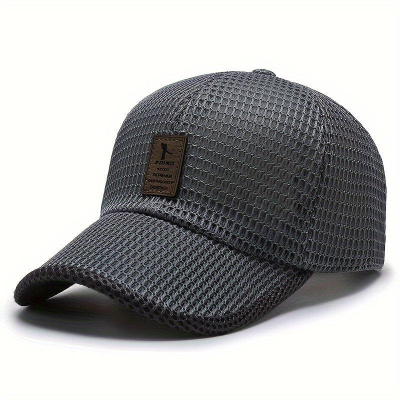 Gorra de béisbol de malla transpirable para deportes al aire libre, textil trenzado, negro