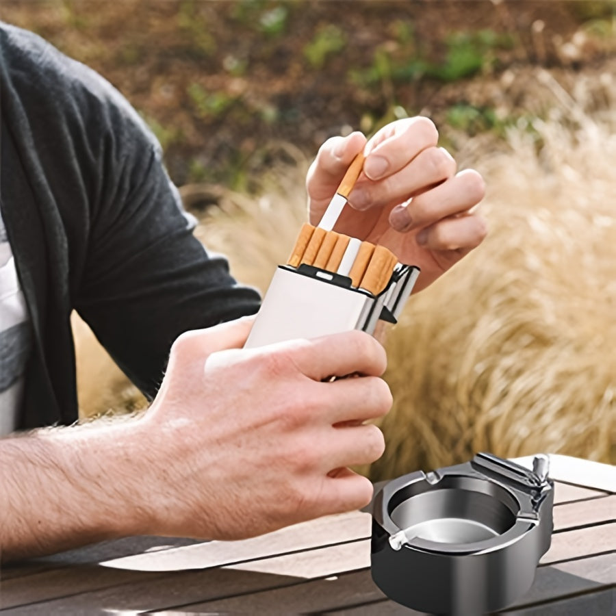 Hombre y mujer metal cepillado estuche para cigarrillos con imán y apertura giratoria para 20 cigarrillos