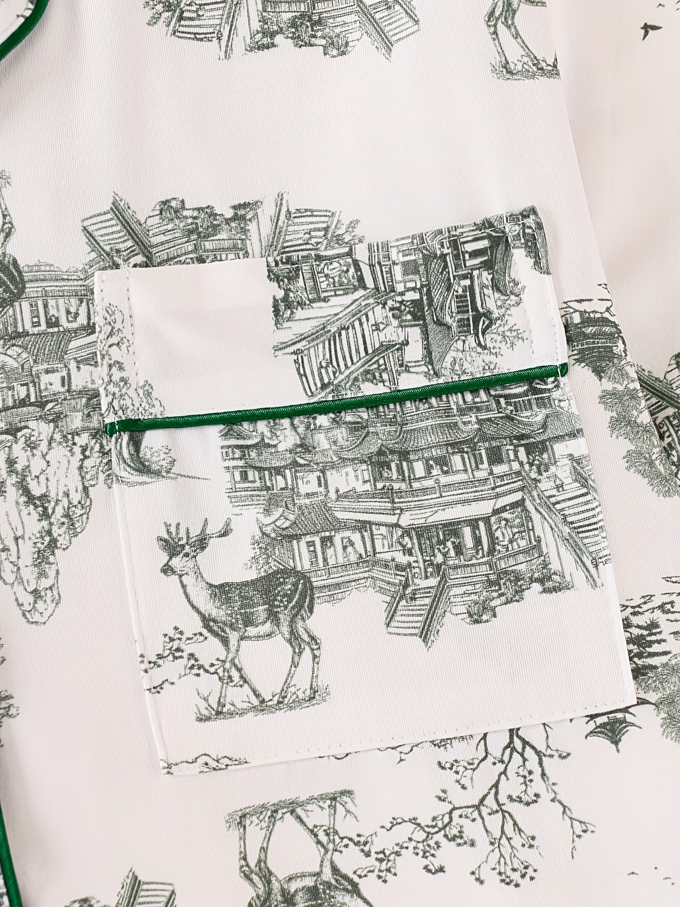 Plus Size Women's Pajama Set with Ink Painting Design Long Sleeve Button-Up Top and Cozy Pants