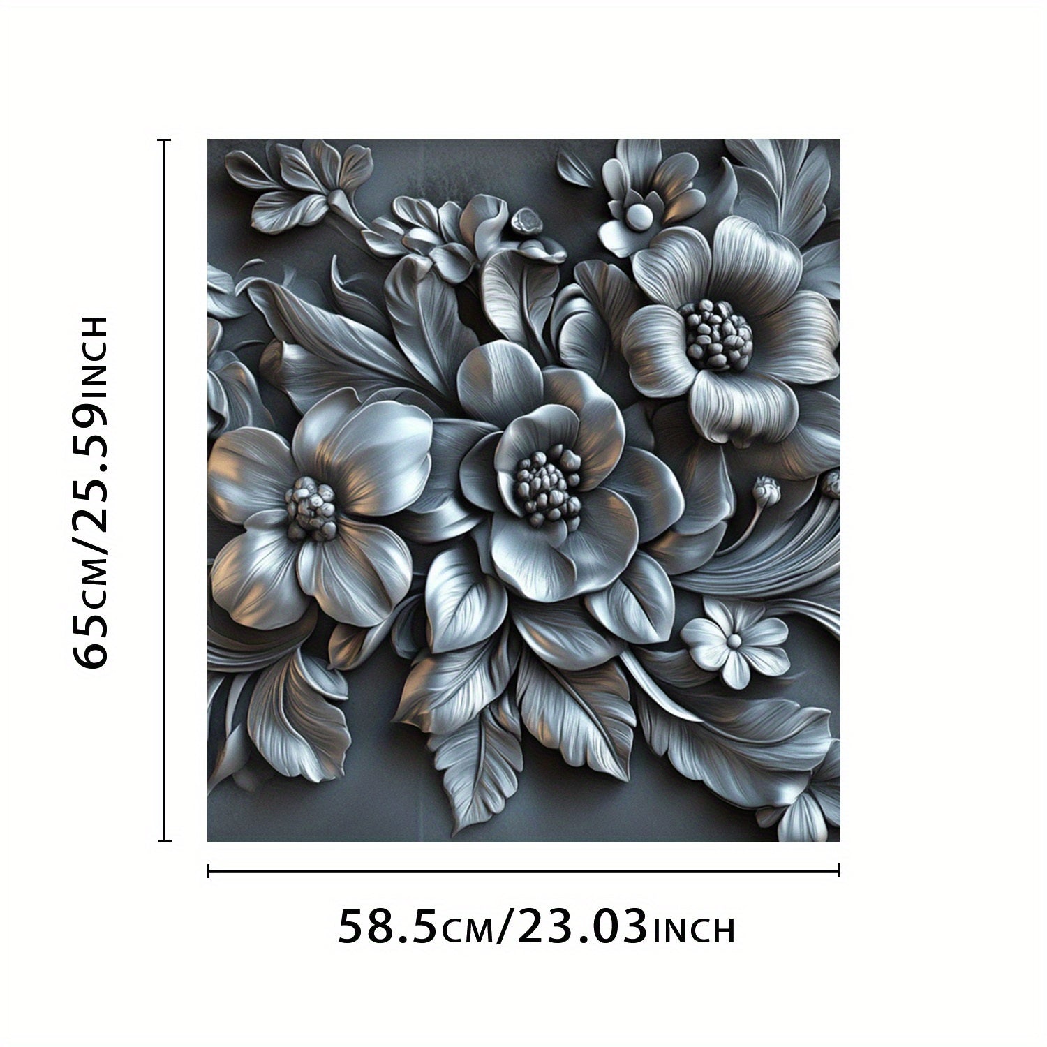 3D Relief Silvery Flower Dishwasher Magnetic Cover Waterproof Heat-Resistant Metal Panel Sticker 58.5x65 cm
