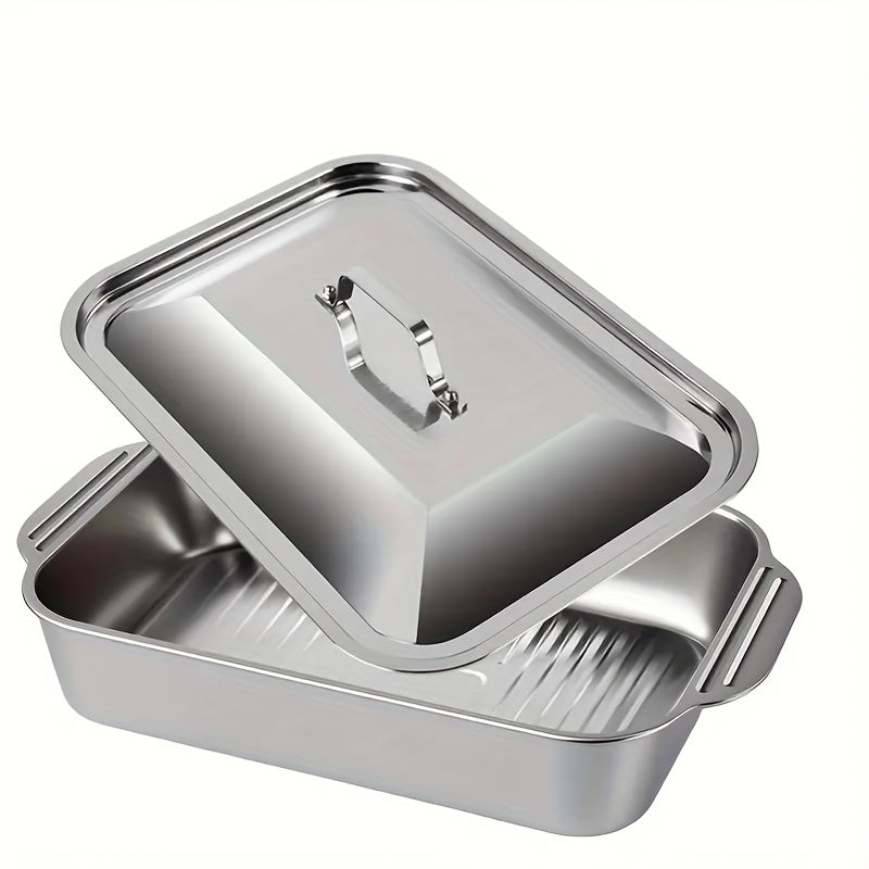 Large Stainless Steel Baking Pan with Lid for Desserts Bread and Seafood