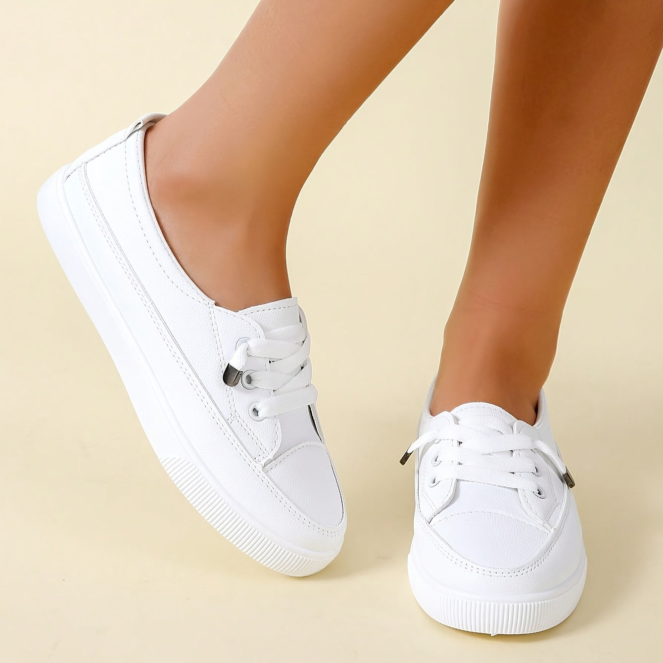 Women's White Slip-On Sneakers with Rubber Sole for Casual All-Season Wear