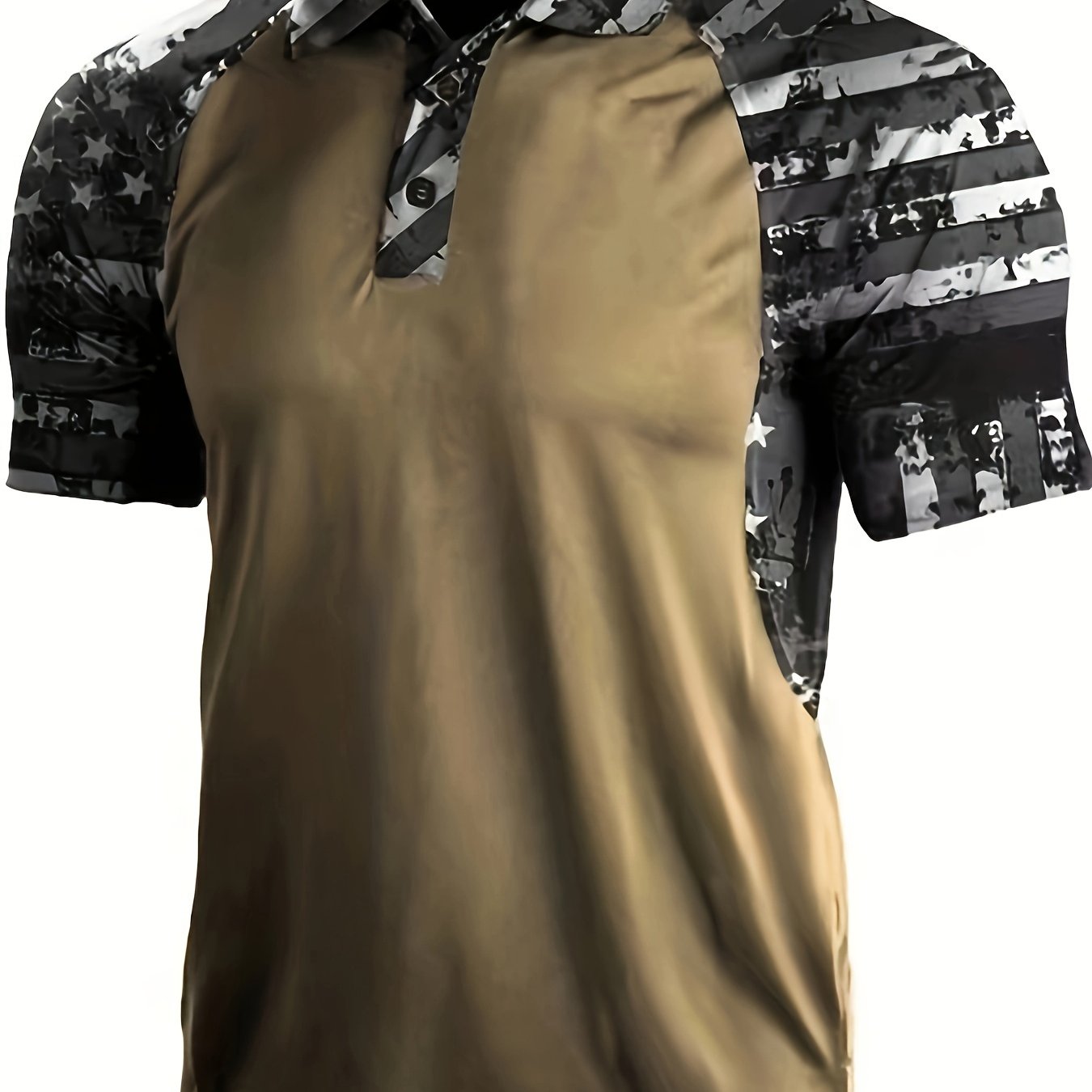 Men's Plus Size Summer Casual Sports Shirt Polyester Knit Camouflage Loose Fit Lapel Collar