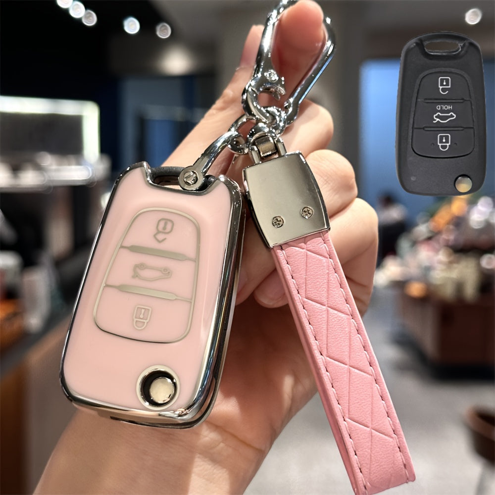Car Key Shell Cover with Keychain TPU Remote Protector for Honda Kia Models