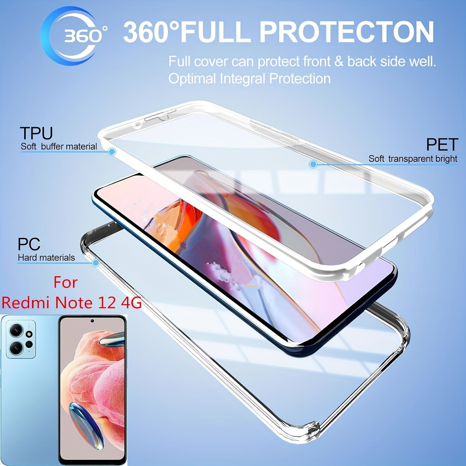 Полный ударопрочный чехол для телефона для моделей Xiaomi Redmi с прозрачной крышкой