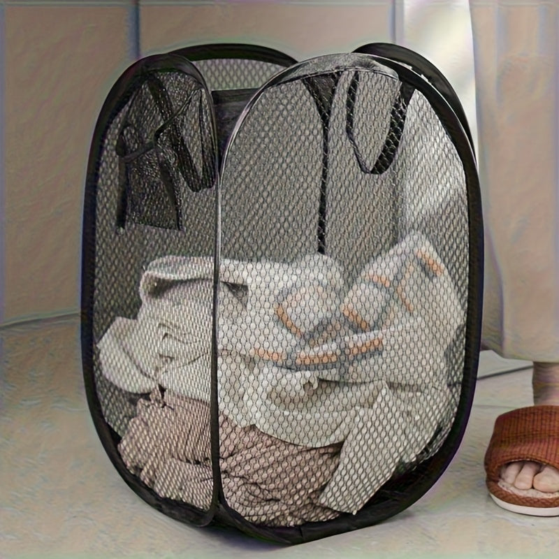 Foldable Polyester Mesh Laundry Hamper with Handles and High Storage Capacity