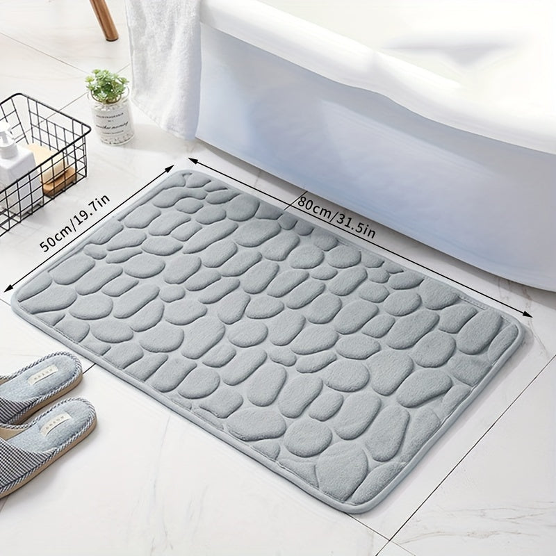 Coral Fleece Bathroom Mat Non-Slip Quick-Dry Low Pile Plush Polyester Pebble Pattern