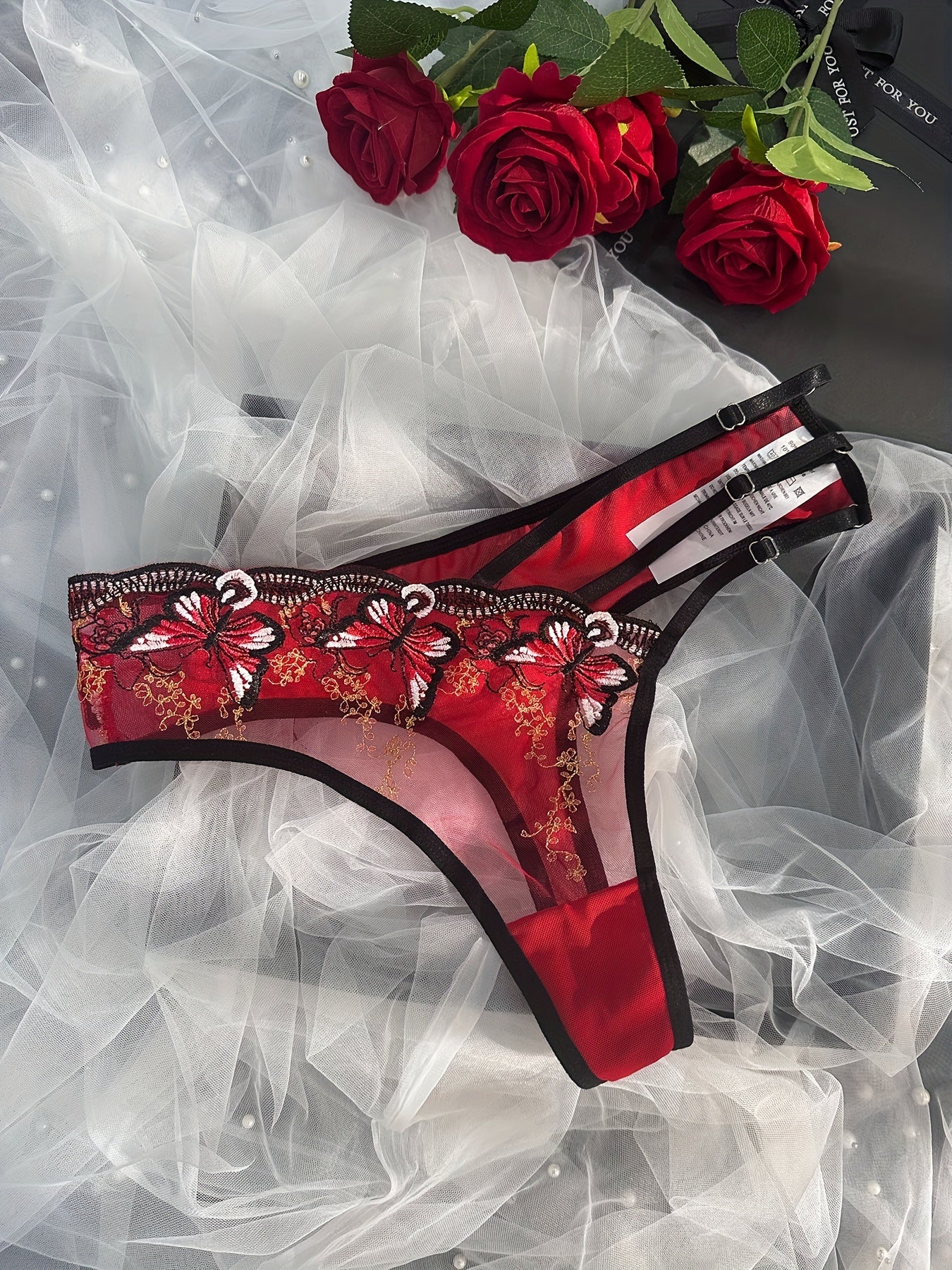 Women's Lace Butterfly Embroidery Asymmetrical Panties Polyester Elastane Low Rise Light Support