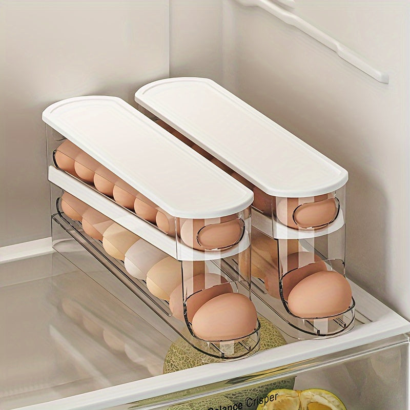 Держатель для яиц в холодильник с крышкой, автоматическая опускная подача яиц, органайзер для хранения в холодильнике, экономящий место, двухъярусная полка