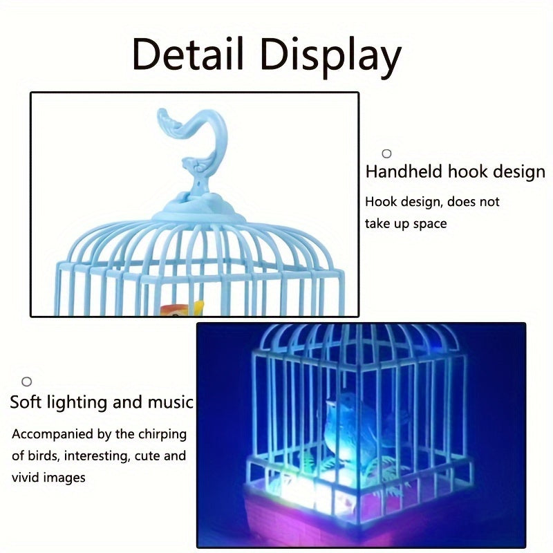 Voice-Controlled LED Birdcage with Sound and Light in Pink or Blue for Pet Birds