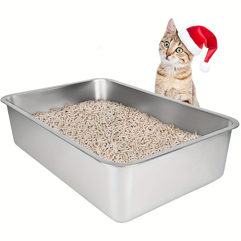 Stainless Steel Cat and Rabbit Litter Box with Low Side Entry Odor-Resistant Easy to Clean