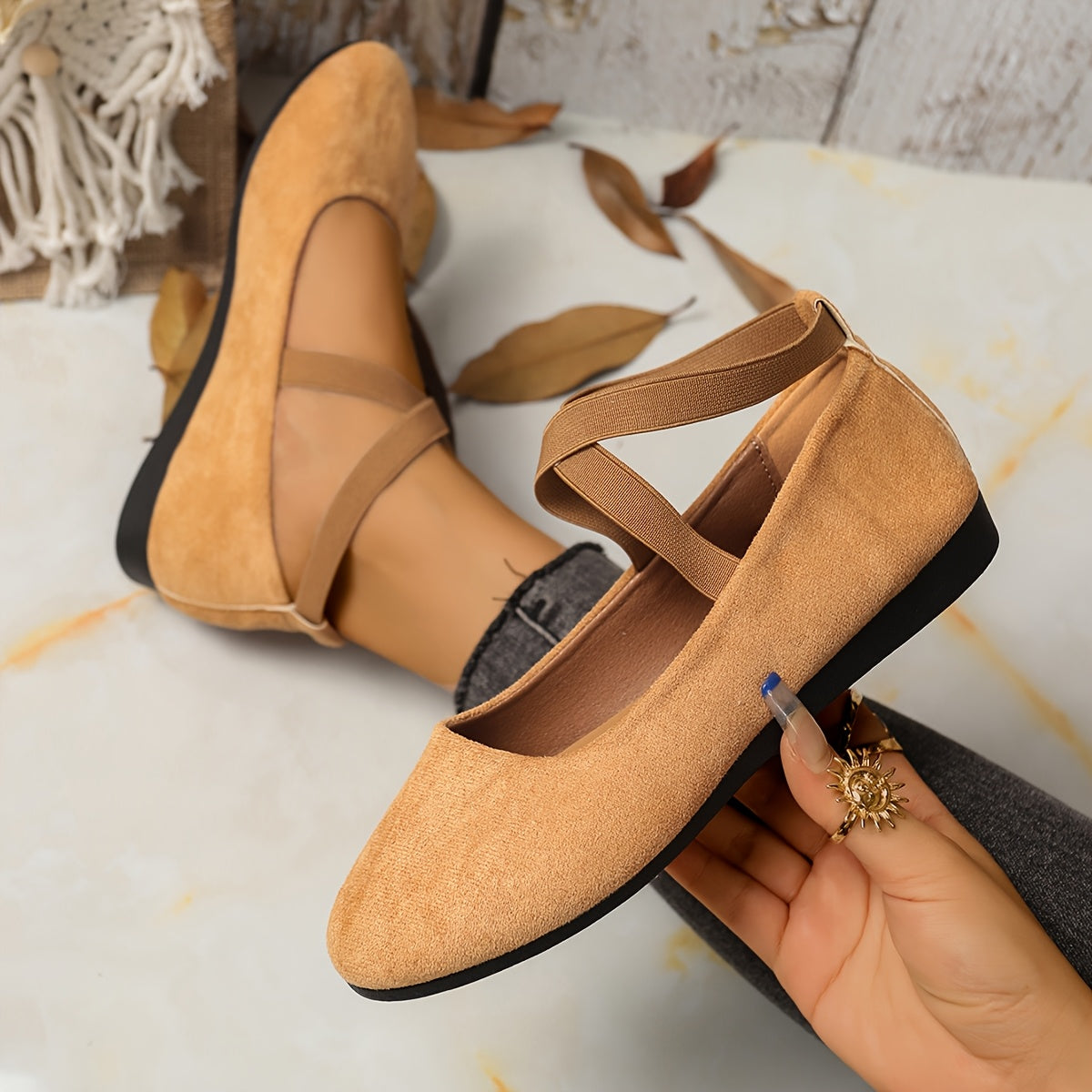 Women Vintage Slip-On Ballet Flats, Soft Fabric, Round Toe, All-Season