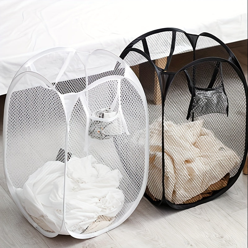 Foldable Mesh Laundry Basket with Handles, Breathable Clothes Hamper for Home and Travel