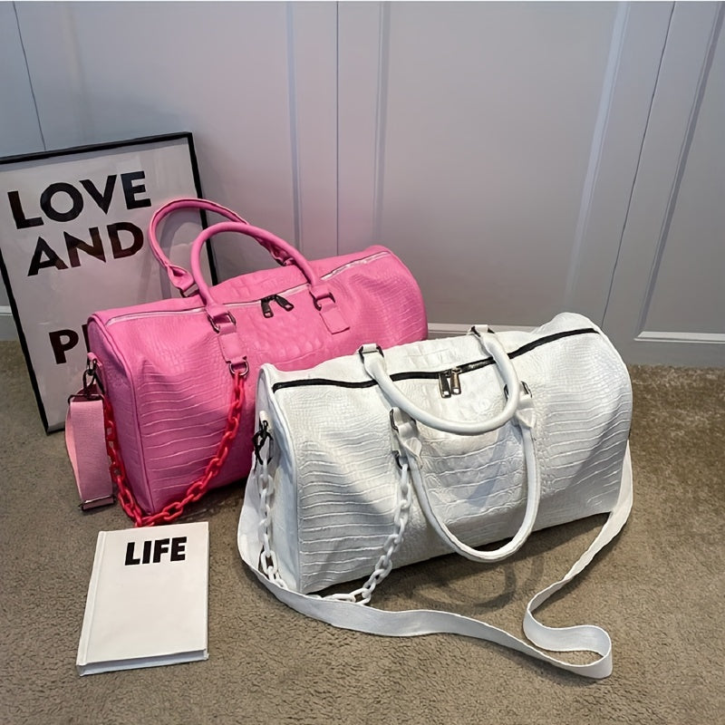 Crocodile Embossed Sports Bag Large Capacity Lightweight Duffle with Shoulder Strap