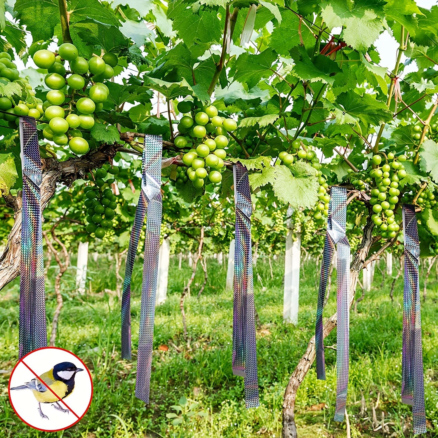 Cintas reflectantes de 50 metros para ahuyentar aves en jardines y huertos