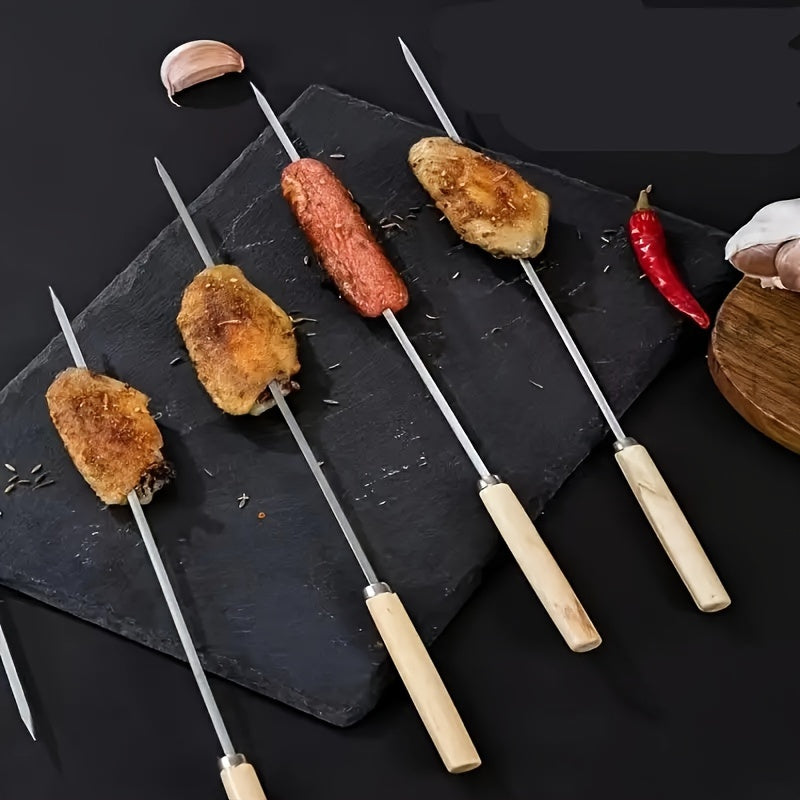 30 Wooden Handle Barbecue Skewers and Steel Brush Set for Grilling Kitchen Supplies