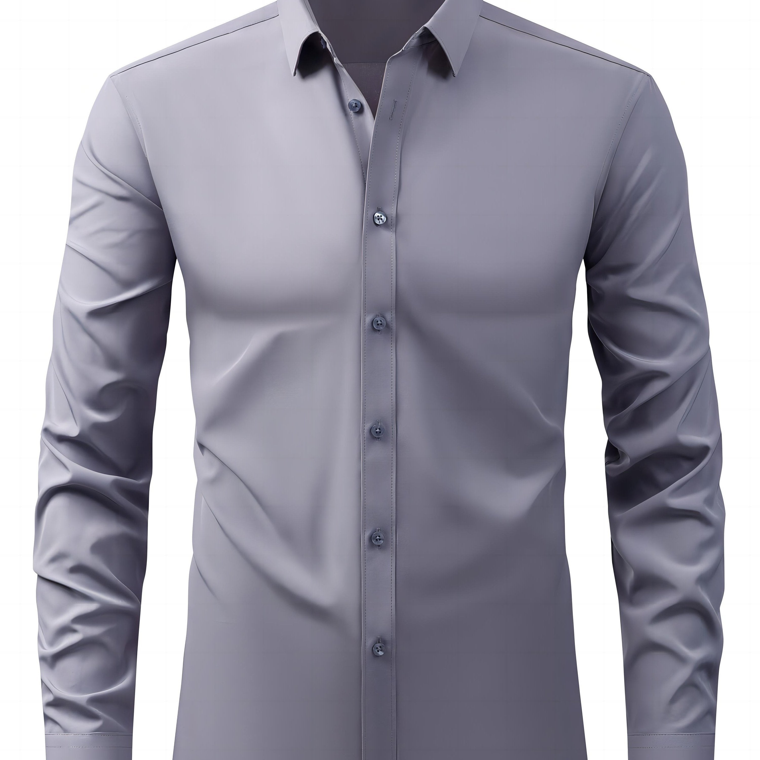 Men's Black Long Sleeve Shirt with Lapel Collar Polyester Stretch Regular Fit for Casual Business