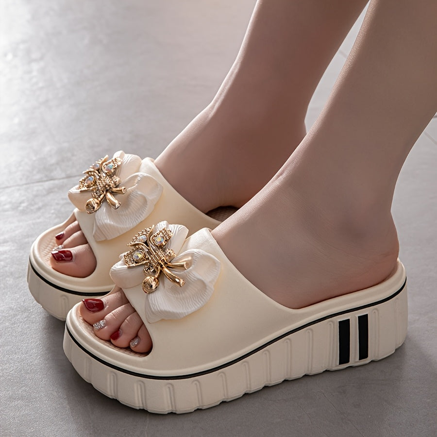 Women Floral Embellished Slide Sandals EVA Non-Slip Durable Beach Shoes