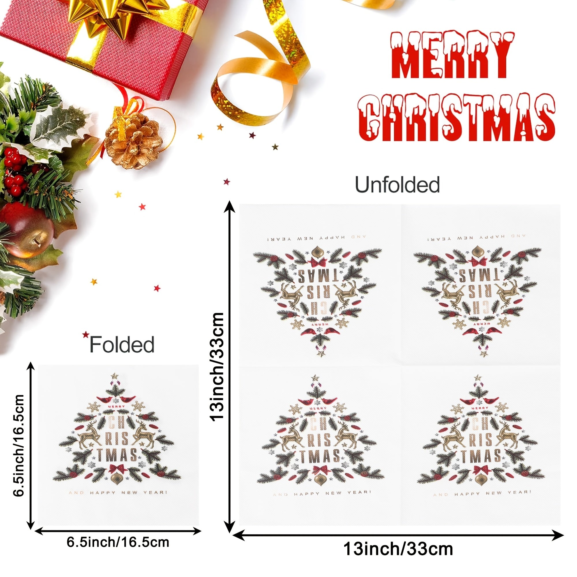 Одноразовые салфетки с дизайном новогодней елки, 2 слоя, для праздничных вечеринок, упаковка 50 шт.