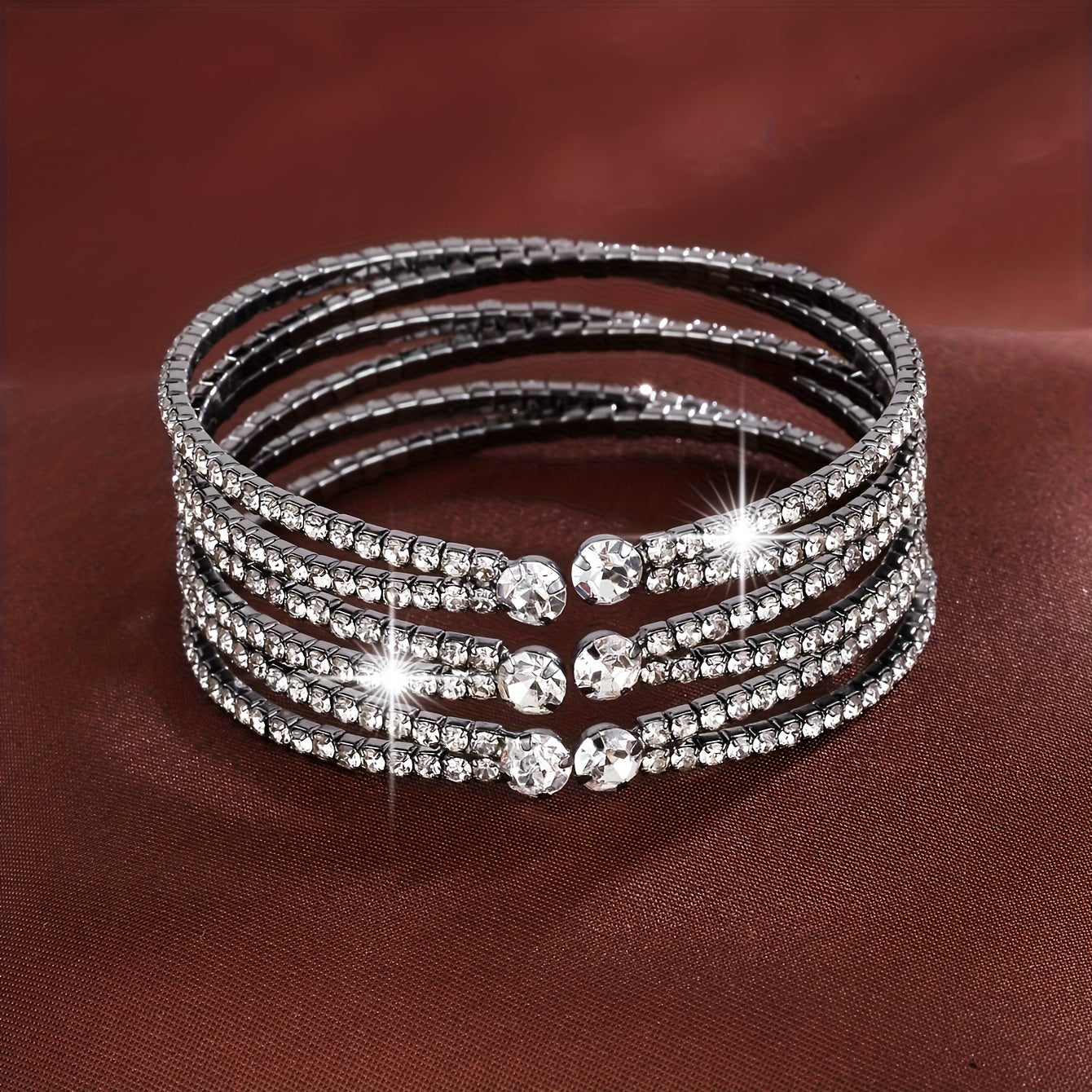 Wide-Band Bangle Bracelet with Cubic Zirconia for Women Stylish Copper Jewelry