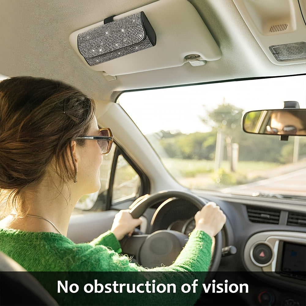 Unisex Sparkling PU Leather Car Glasses Holder Sun Visor Organizer